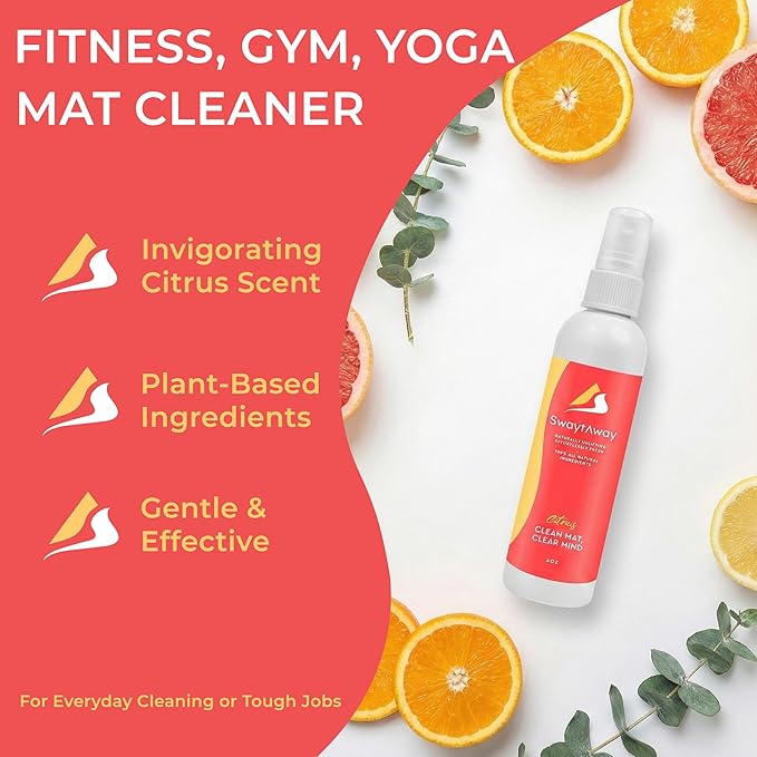SwaytAway Travel Yoga Mat Cleaner Spray & Towel Kit, 4oz – Non Slip, No Rinse Plant-Based Citrus Essential Oil Mist for Gym, Pilates & Hot Yoga – Made in USA (1 Pack, Citrus)