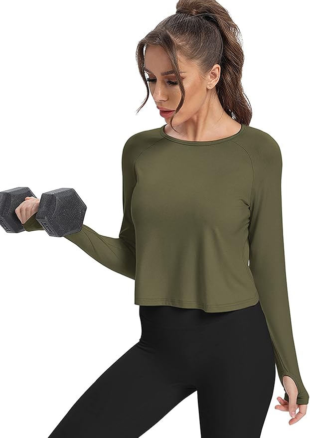 Bestisun Long Sleeve Athletic Workout Shirts Sports Yoga Gym Crop Tops for Women