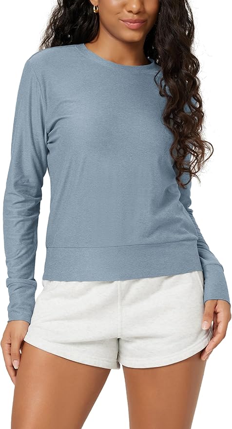 ODODOS Women's Long Sleeve Crewneck Tee - Ultra-Soft odSTRATUM Tech Performance T-Shirts UPF 50+ Daily Pullover Tops