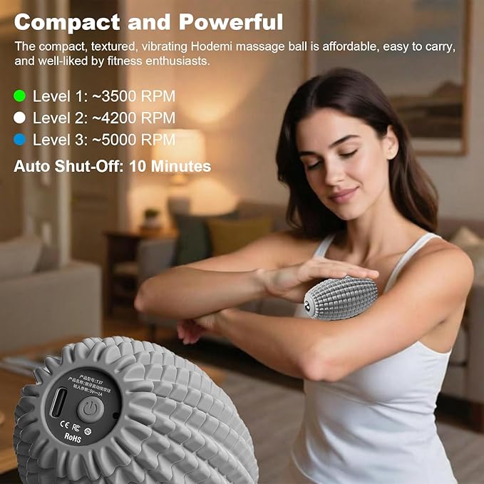HODEMI Electric Vibrating Massage Roller, Handheld Muscle Massager with Ball-Shaped Rolling Head, 3 Speed Rechargeable Silicone Massager for Muscle Relaxation at Gym, Office & Travel (Gray)