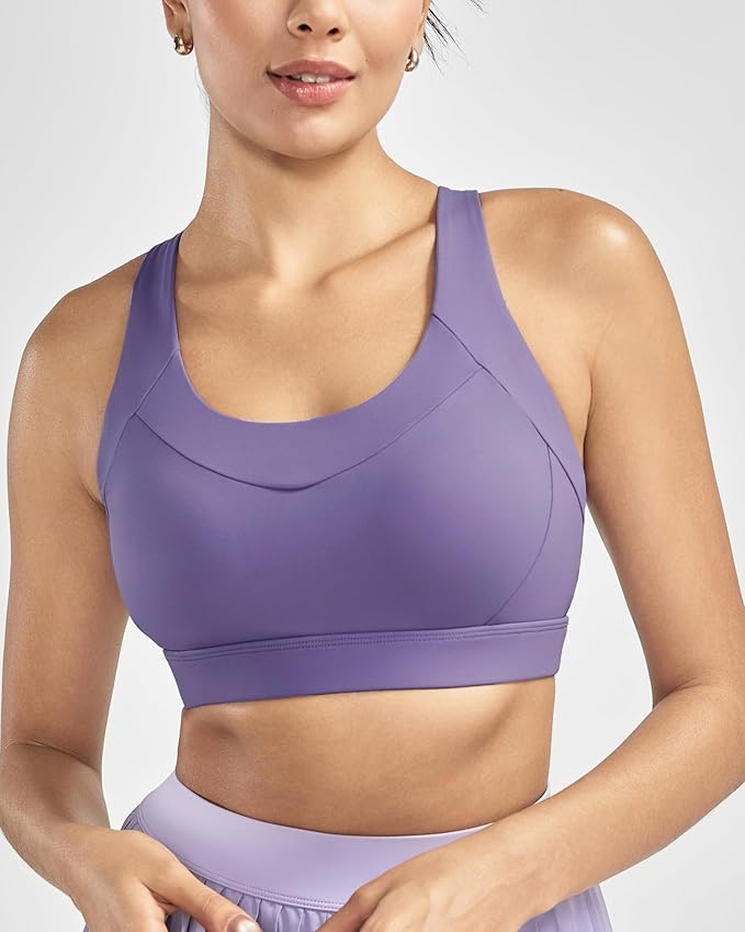 RUNNING GIRL Sports Bra for Women High Support, Molded Cup High Impact Sports Bras with Sewn in Pads Strappy Running Bra