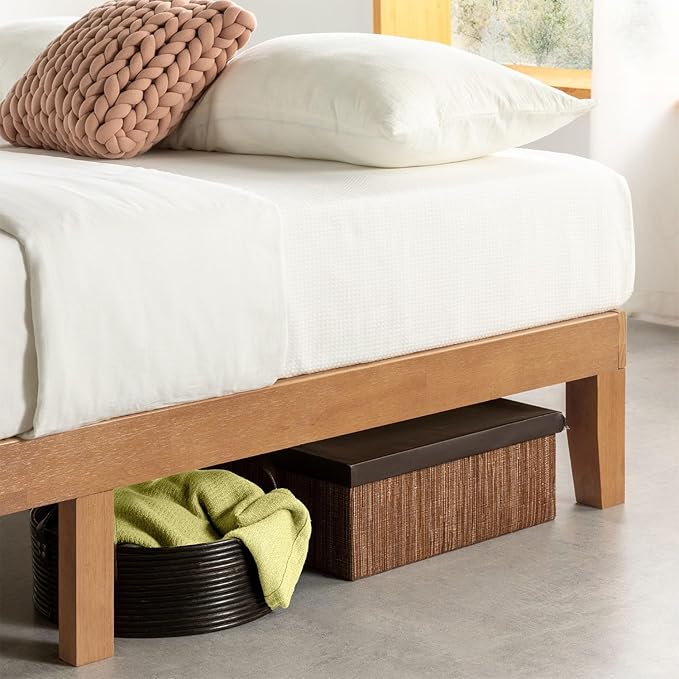 Mellow Naturalista Classic - 12 Inch Solid Wood Platform Bed with Wooden Slats, No Box Spring Needed, Easy Assembly, Queen, Pine