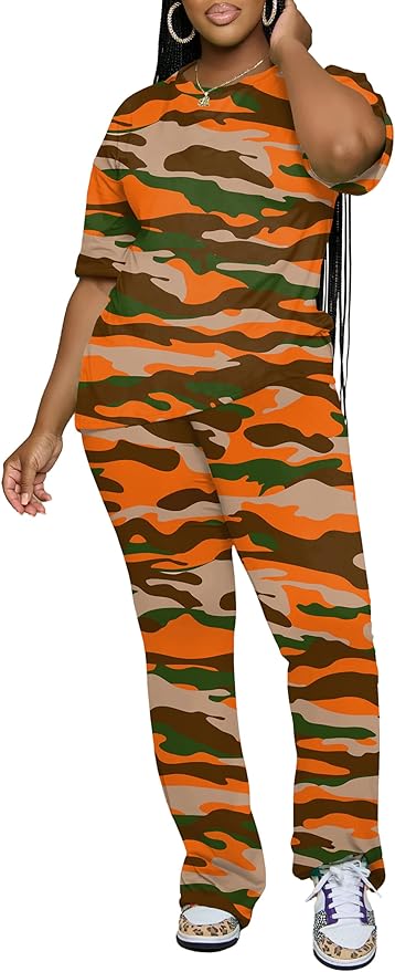 PINSV Women 2 Piece Outfits Short Sleeve Top and Flare Pants Lounge Sets Tracksuit