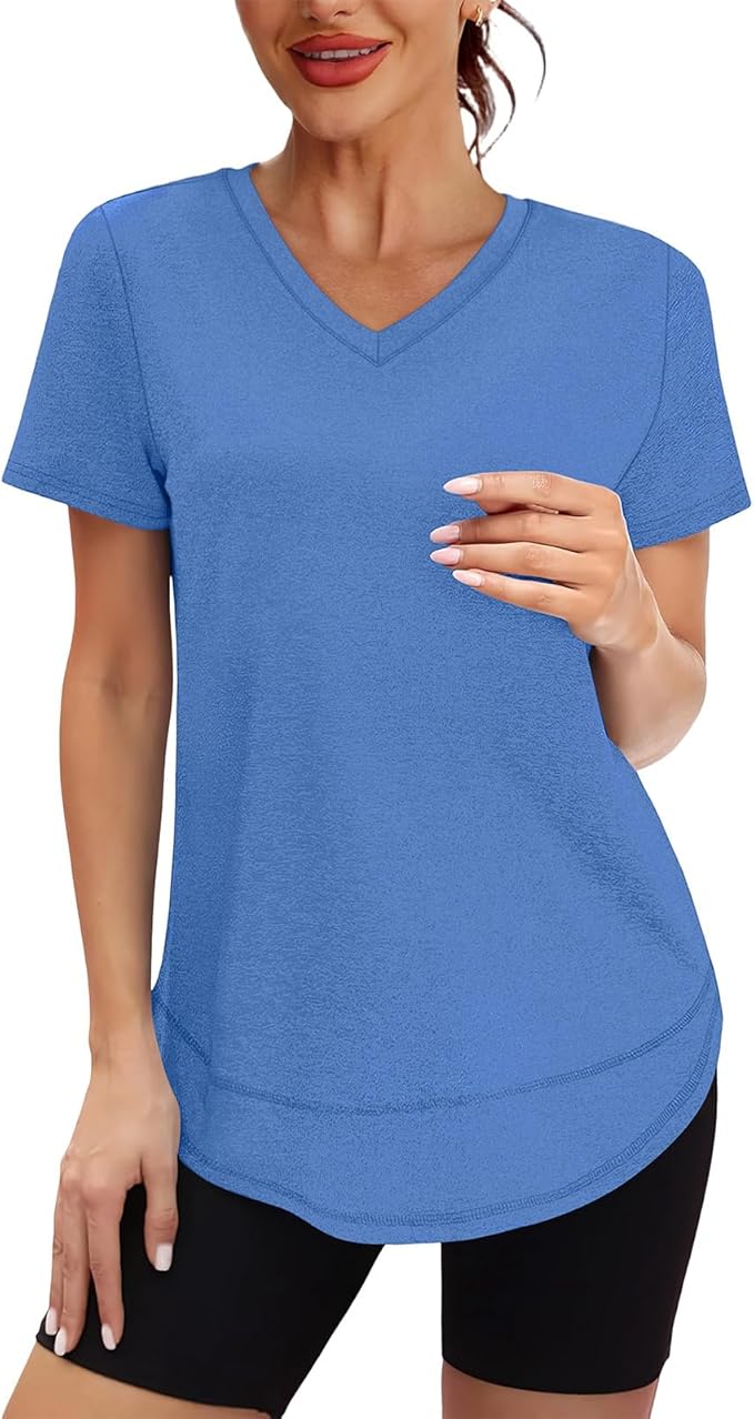XIEERDUO Womens Workout Tops Short Sleeve Shirts Quick Dry Outfits for Hiking Running V Neck S-3XL