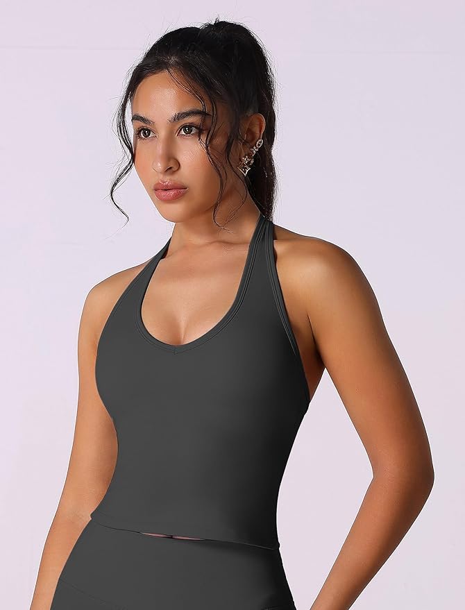 ABOCIW Womens Cross Back Workout Crop Tank with Built in Bra V Neck Longline Sports Bra Gym Shirt Yoga Pilates Top