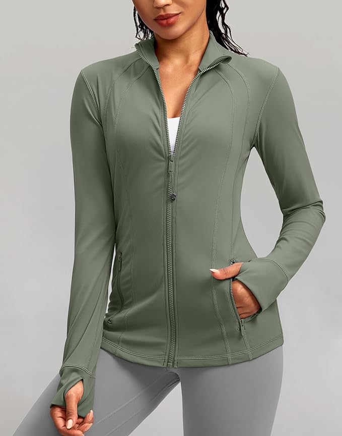 Women's Workout Jackets with 4 Pockets Zip Up Slim Fit Soft Fall Jacket for Yoga Running Athletic