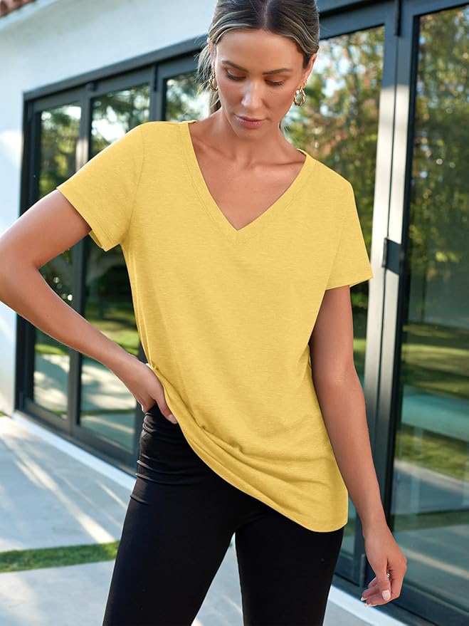 AUTOMET T-Shirts Short Sleeve V Neck Tees Tops for Women Fashion Trendy Lightweight Soft Casual Summer Outfits Clothes 2026