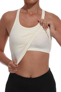 YIOIOIO Women Ribbed Workout Crop Tops with Built in Bra Seamless Yoga Racerback Tank Top Tight Fit