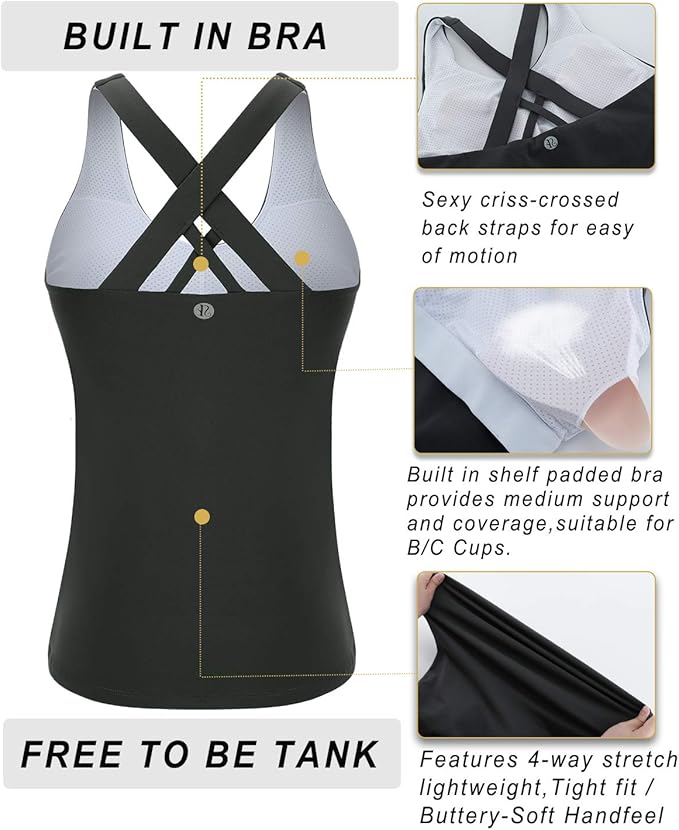 RUNNING GIRL Sports Bras for Women,Padded Strappy Sports Bras Criss-Cross Back Medium Support Sports Bras with Removable Cups