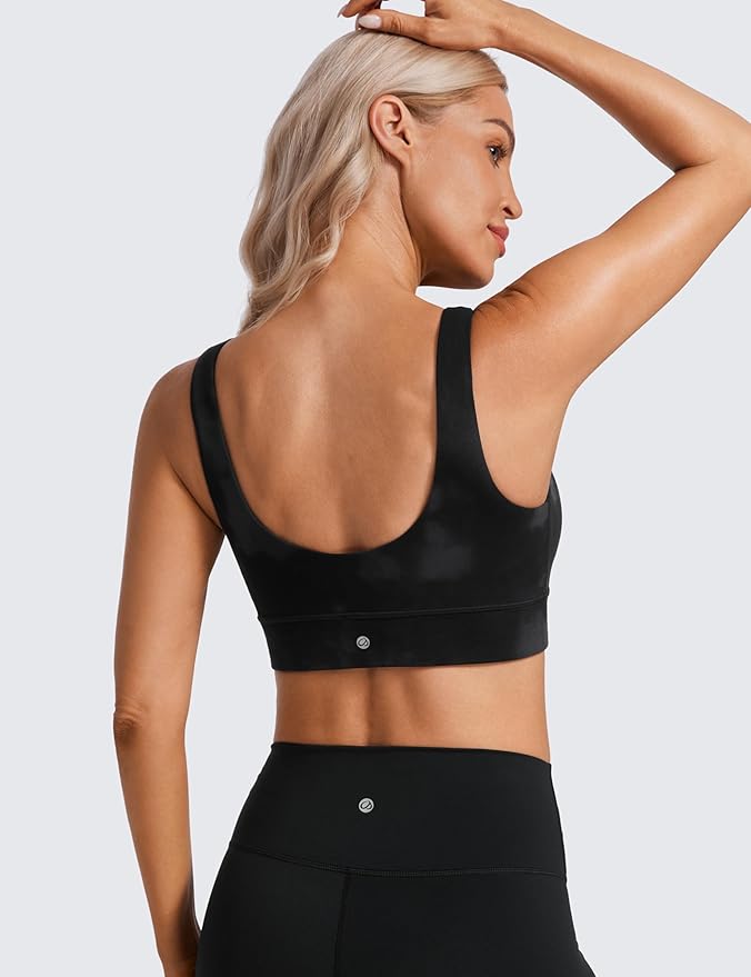 CRZ YOGA Butterluxe U Back Longline Sports Bras for Women - Scoop Neck Padded Yoga Workout Crop Top with Built in Pads