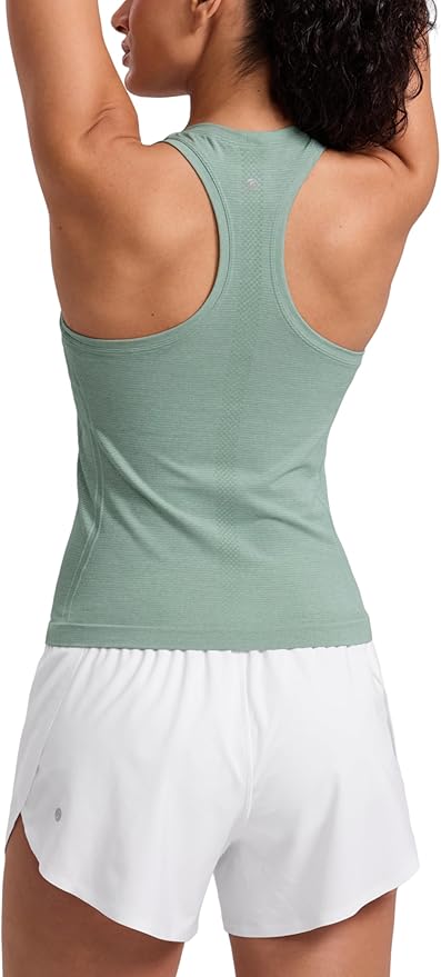 CRZ YOGA Seamless Workout Tank Tops for Women - Athletic Running Gym Sleeveless Shirts Crewneck Racerback Breathable