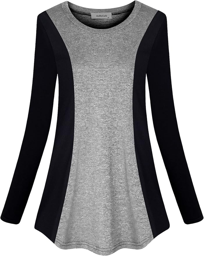 Womens Crewneck Long Sleeve Athletic Shirts Color Block Trendy Casual Workout Tops