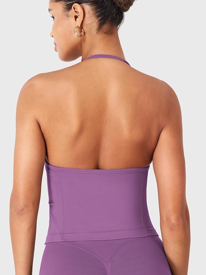 YEOREO SoftHue Impact Longline Strappy Top Women's Halter Workout Tank Tops Backless Gym Longline with Adjustable Strap