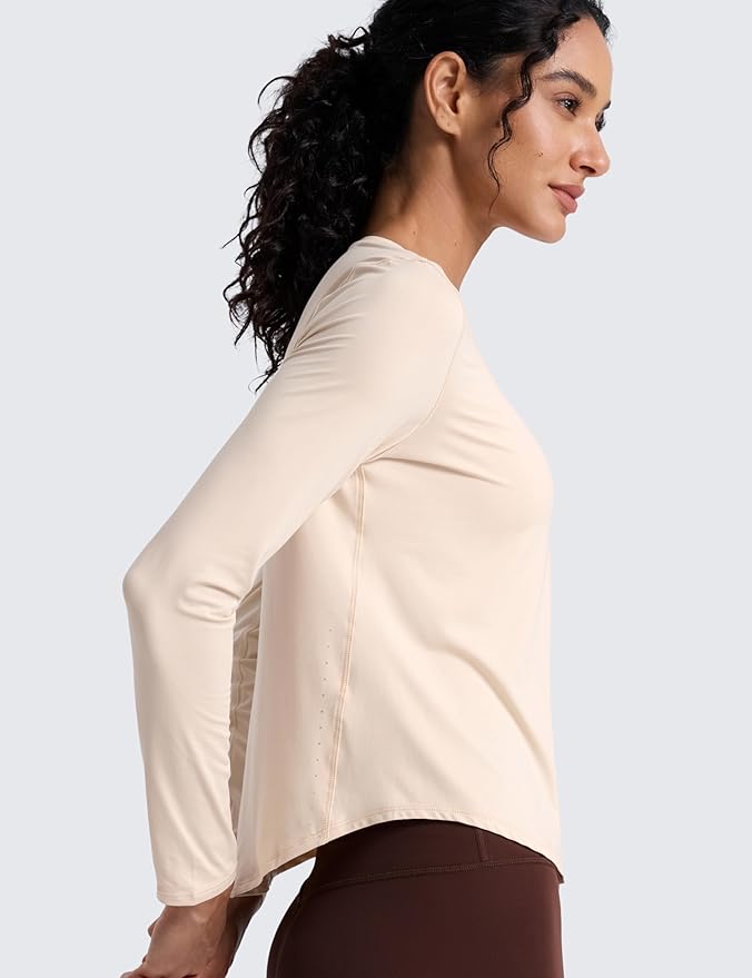 CRZ YOGA Lightweight Workout Long Sleeve Shirts for Women - Gym Running Fall Athletic Training T-Shirts High Neck Tops
