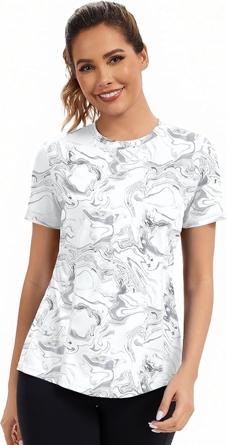 AVOOGUE Women's Short Sleeve Workout Tops Quick Dry Athletic UPF50+ Sun Protection Shirts Gym Hiking Running Yoga Clothes