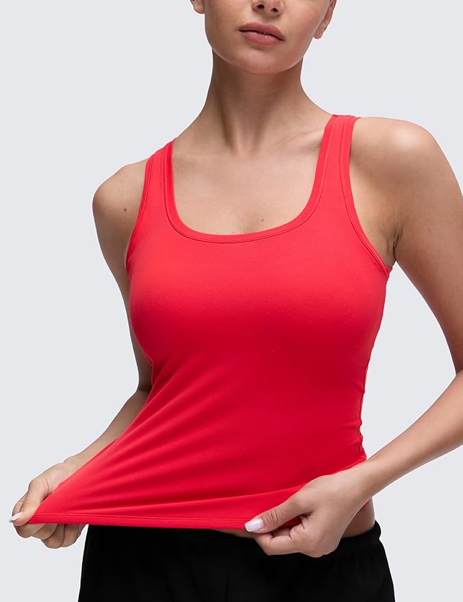 CRZ YOGA Softembrace Scoop Neck Tank Tops for Women - Casual Going Out Soft Double Lined Crop Basic Sleeveless Shirts