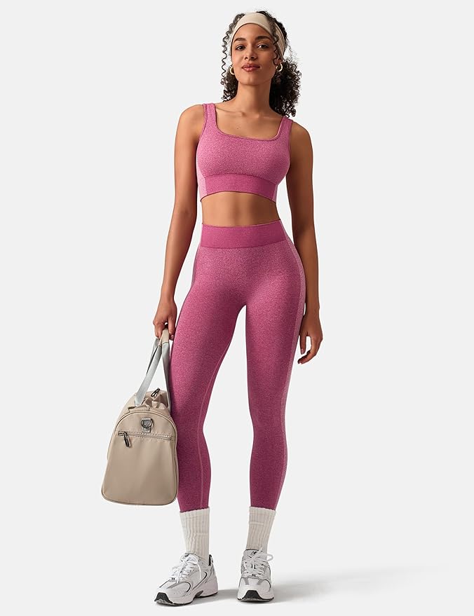 OLCHEE Womens Workout Sets 2 Piece Seamless Square Neck Sports Bra Padded Butt Lifting Leggings High Waist Yoga Gym Outfits