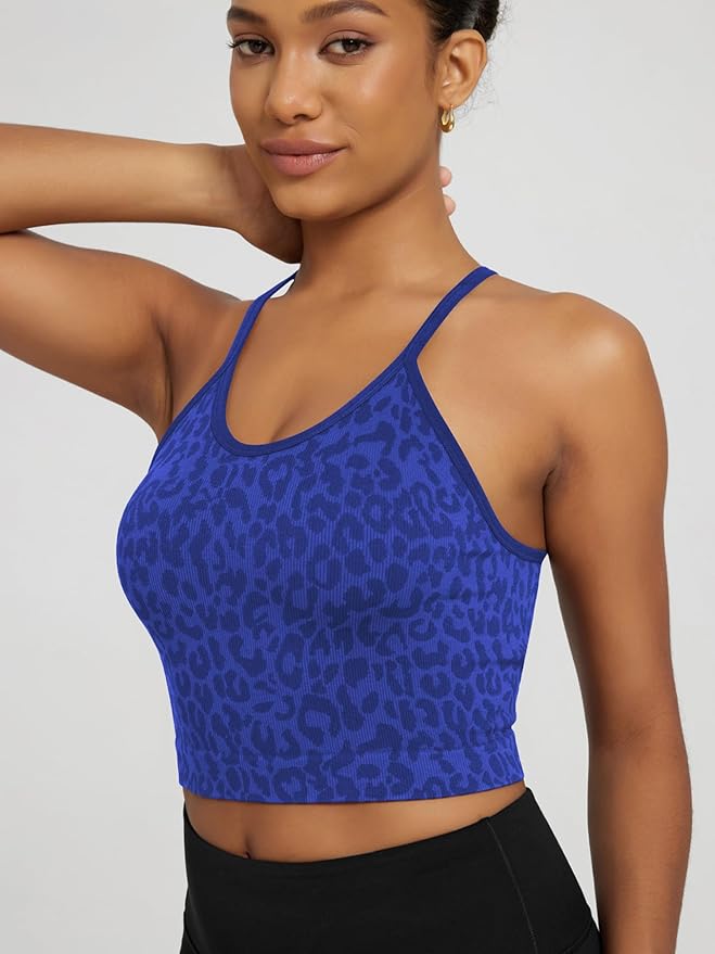 ODODOS Women's Crop 3-Pack Seamless Rib-Knit Camisole Crop Tank Tops