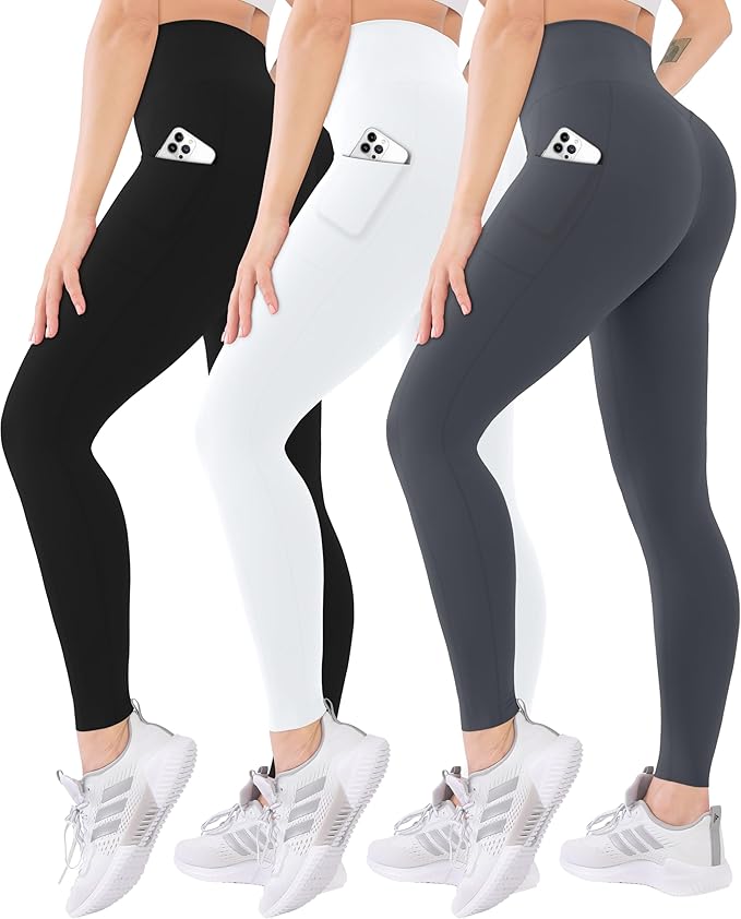 Blisset 3 Pack High Waisted Leggings for Women with Pockets Soft Active Tummy Control Pants for Yoga Running & Daily Wear