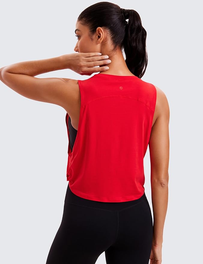 CRZ YOGA Pima Cotton Large Armhole Tank Tops for Women - Workout Sport Athletic Yoga Running Gym Loose Crop Sleeveless Shirts