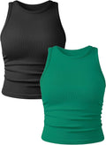 YIOIOIO Women's 2 Pieces Basic Seamless Tank Tops Sleeveless Crew Neck Workout Exercise Crop Camis
