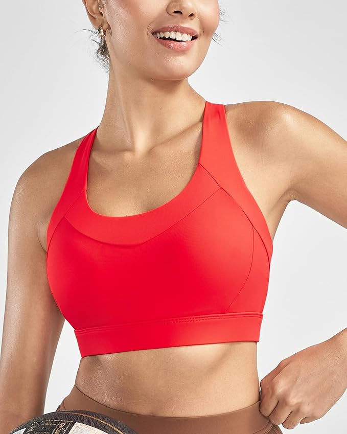 RUNNING GIRL Sports Bra for Women High Support, Molded Cup High Impact Sports Bras with Sewn in Pads Strappy Running Bra