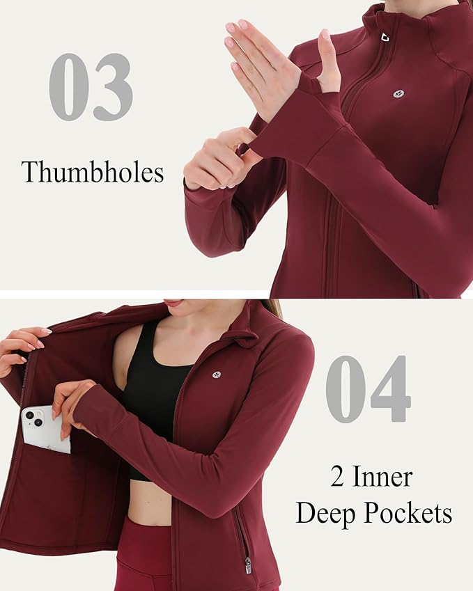 Women's Thermal Yoga Jacket - Thick Warm Full Zip Long Sleeve for Running Gym, Fleece Lined for Cold Weather Winter