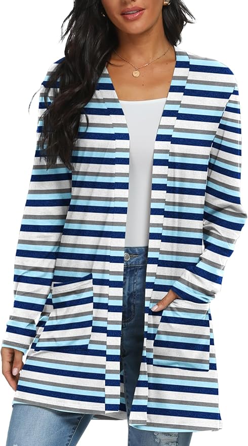 Womens Casual Lightweight with Pocketes Long Sleeve Open Front Cardigan
