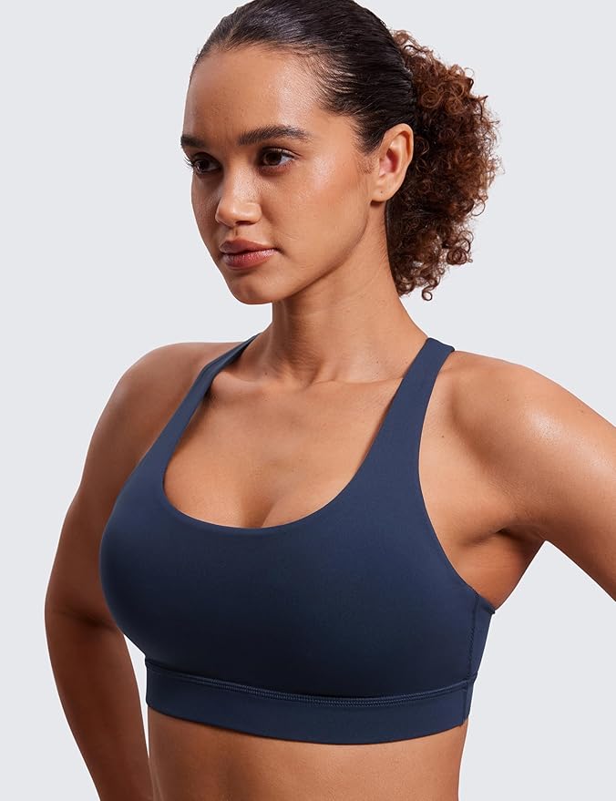 CRZ YOGA Naked Feeling Strappy Padded Sports Bras for Women - Fitness Workout Top Criss Cross Back Yoga Cami