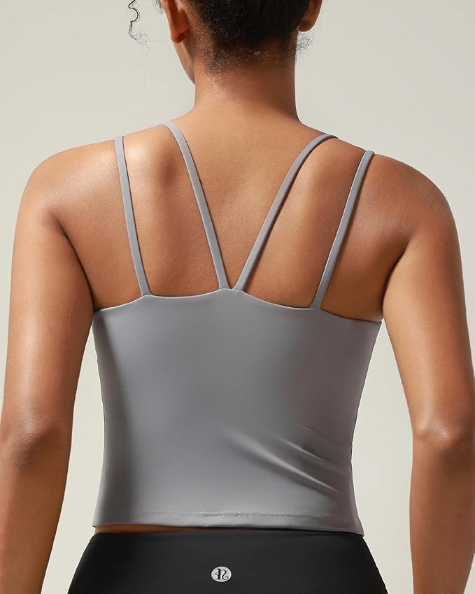 RUNNING GIRL Yoga Tank Tops for Women Built in Shelf Bra B/C Cups Strappy Back Activewear Workout Compression Tops
