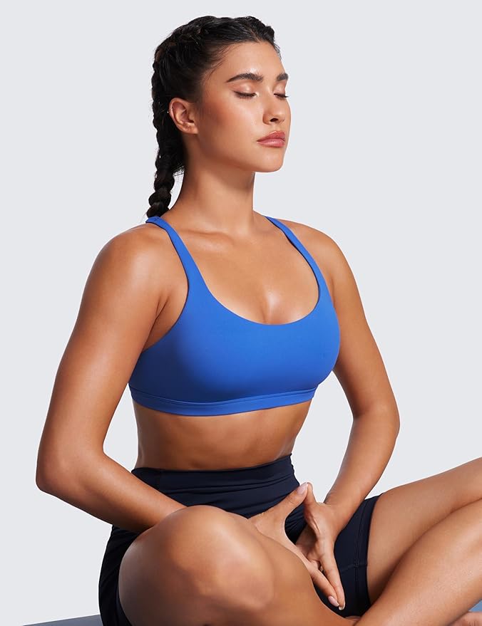 CRZ YOGA Naked Feeling Strappy Sports Bras for Women - Criss Cross Back Wireless Padded Cami Yoga Workout Top