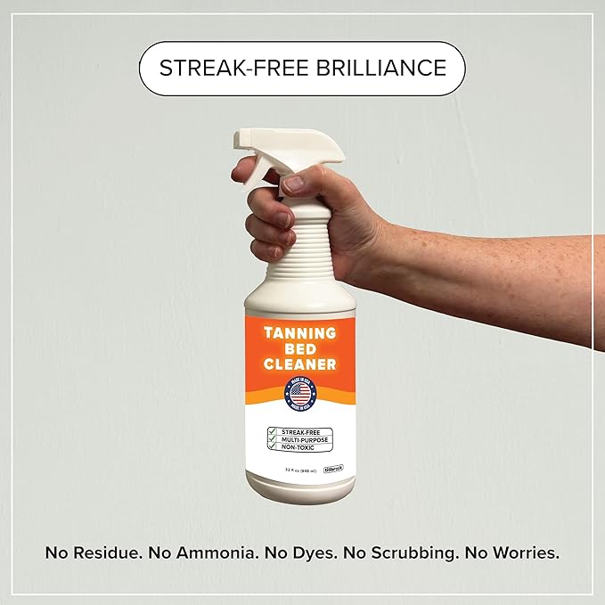 Tillbrook 32 oz Tanning Bed Cleaner Streak-Free, Universal Cleaning Spray for Non-Porous Surfaces and Acrylic – Covers 500 sq ft – Safe & Non-Toxic