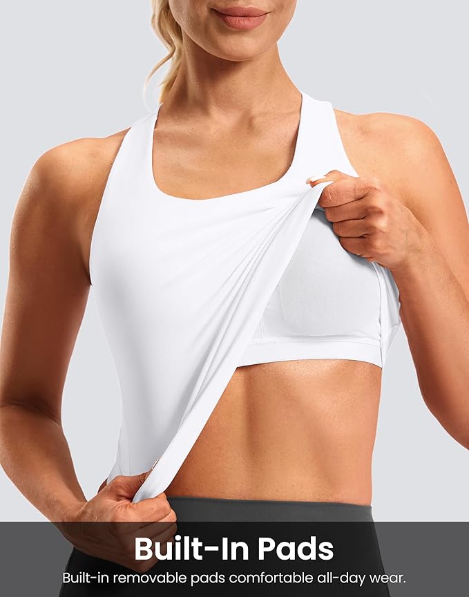 Soothfeel Womens Workout Tank Tops with Built in Bra Racerback Athletic Yoga Top High Neck Sports Gym Sleeveless Shirts