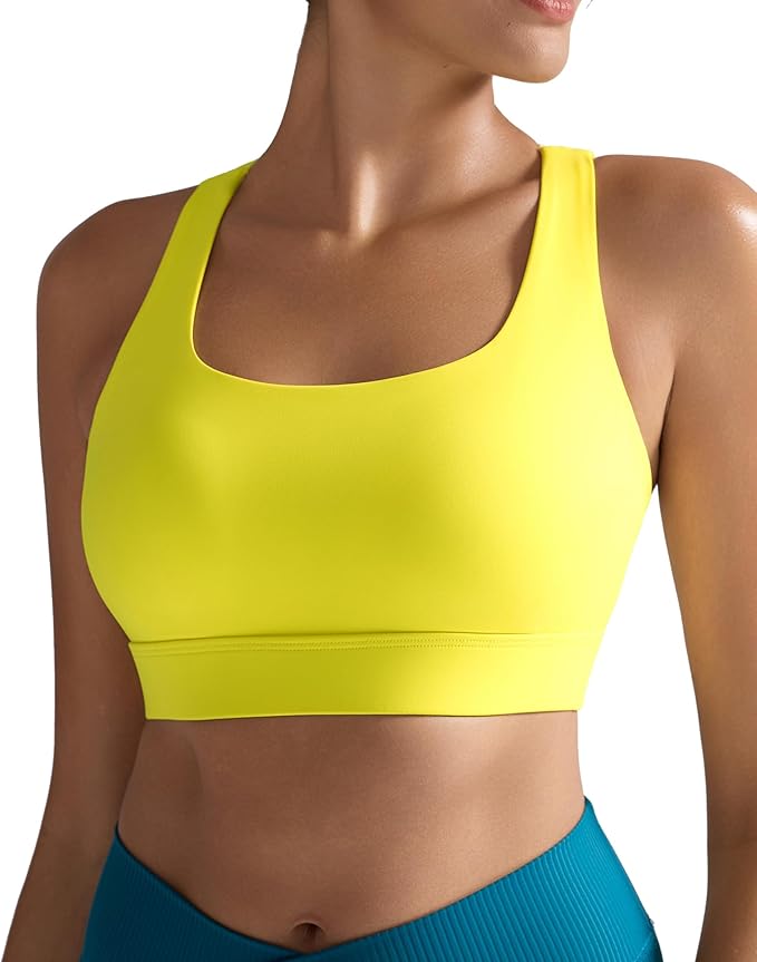 RUNNING GIRL High Impact Sports Bras for Women - Scoop Neck Strappy Sports Bra High Support Moulded Cup Workout Bra