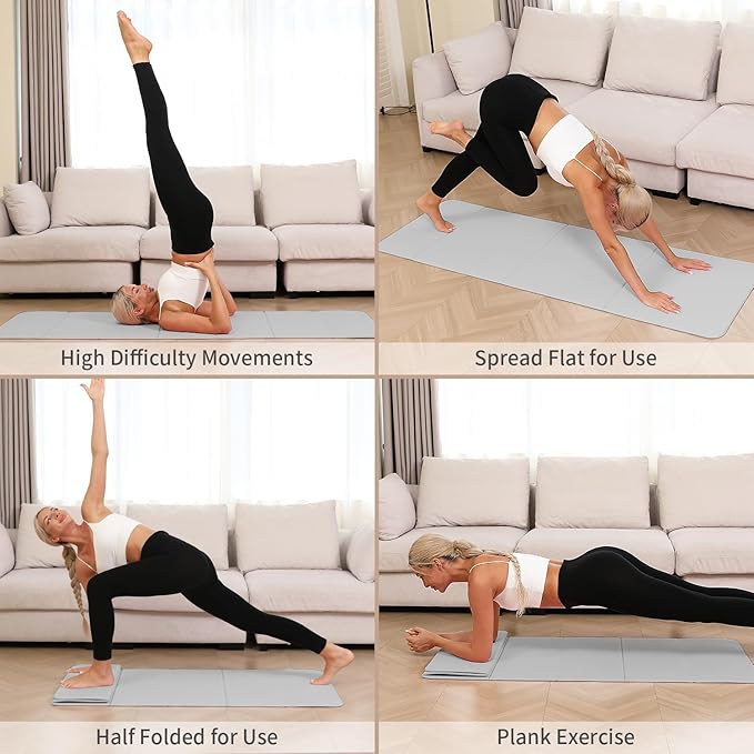 Foldable Yoga Mat - 10mm Extra Thick, 75"26" Non-Slip Exercise Fitness Mat | SGS Eco-Certified, Portable for Yoga/Pilates/Studio/Home Workout