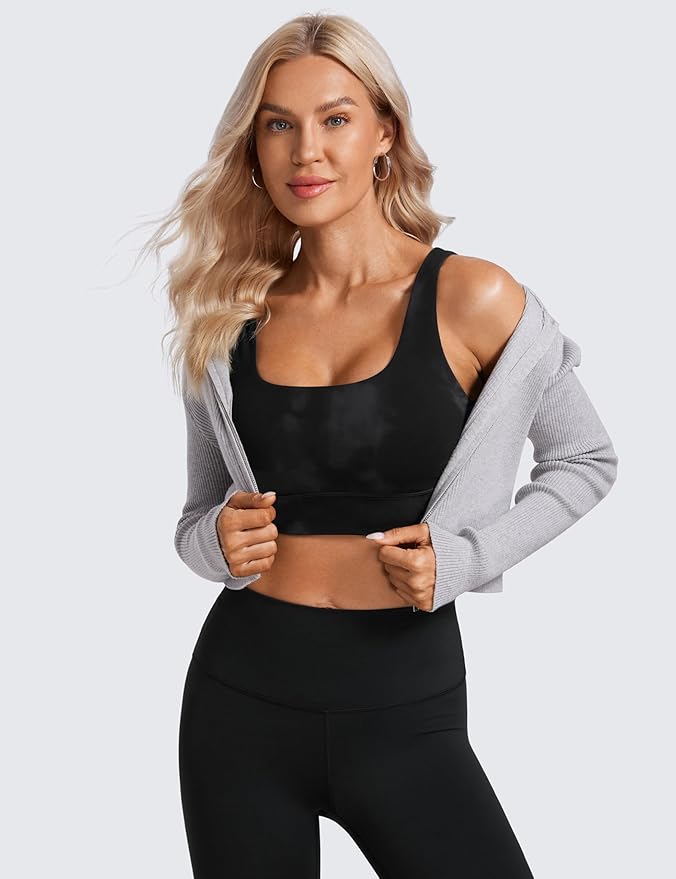 CRZ YOGA Butterluxe U Back Longline Sports Bras for Women - Scoop Neck Padded Yoga Workout Crop Top with Built in Pads