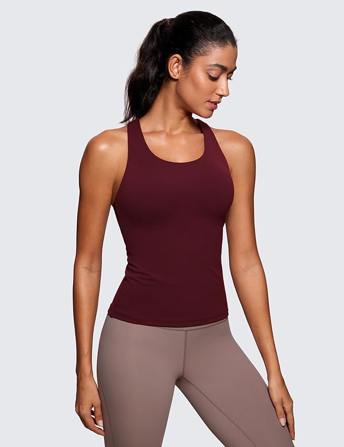 CRZ YOGA Butterluxe Workout Racerback Tank Tops for Women - Padded Athletic Spandex Yoga Shirts with Built in Bra