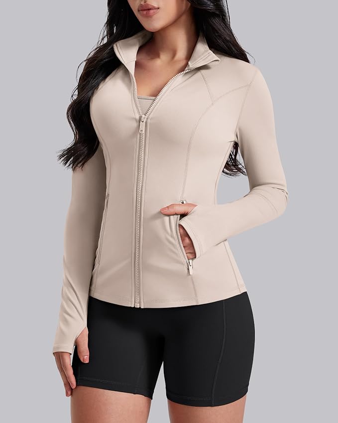 AVGO Womens Workout Jackets Lightweight Athletic Zip Up Jacket Slim Fit Running Gym Top with Pockets & Thumb Holes