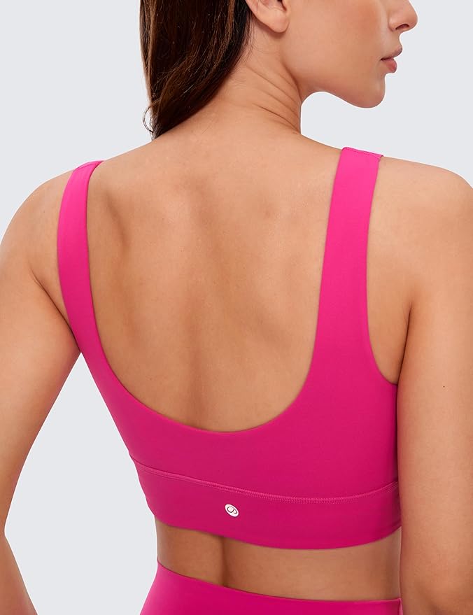 CRZ YOGA Butterluxe U Back Longline Sports Bras for Women - Scoop Neck Padded Yoga Workout Crop Top with Built in Pads