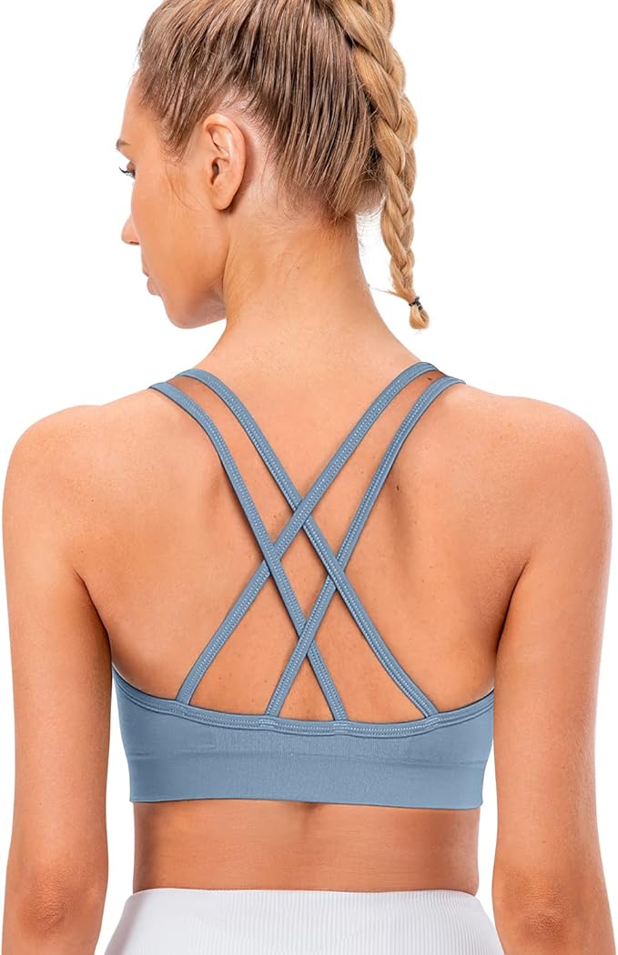 VEQKING Women's Cross Back Sports Bra Padded Strappy Medium Support Yoga Bra for Workout Fitness 3 Pack