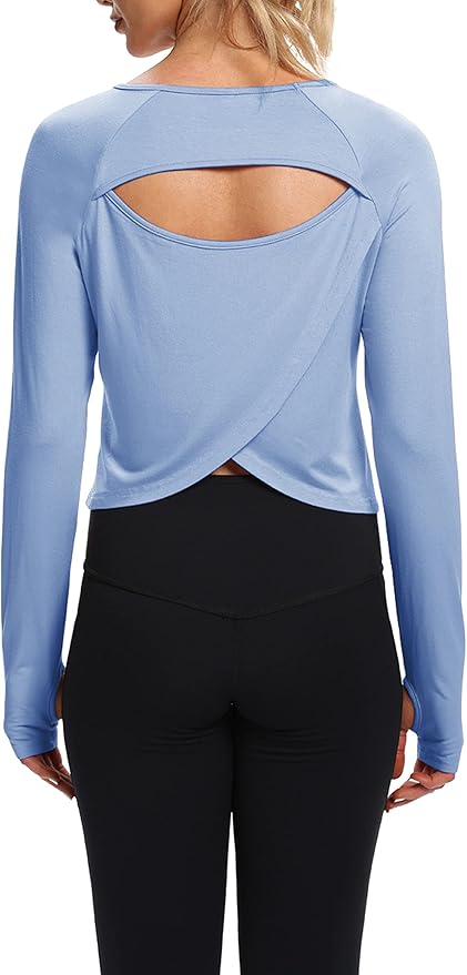 Bestisun Long Sleeve Workout Running Shirts Athletic Yoga Gym Crop Tops for Women