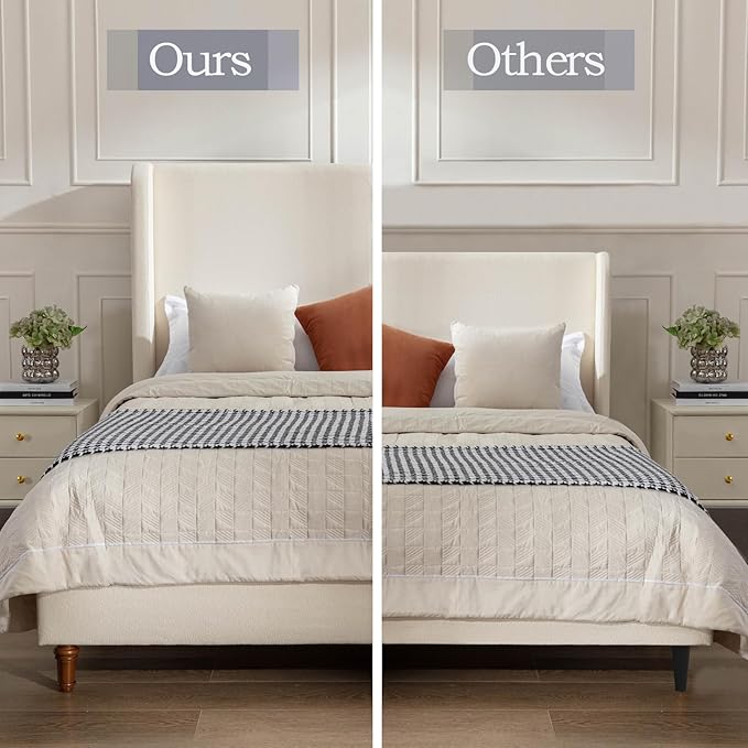 Upholstered Bed Frame King Size, 54" Tall Headboard Wingback Upholstered Platform Bed Frame for Adults Bedroom Strong Wood Slats Support/No Box Spring Needed/Easy Assembly, Beige
