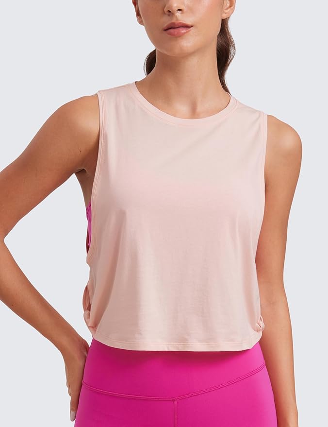 CRZ YOGA Pima Cotton Large Armhole Tank Tops for Women - Workout Sport Athletic Yoga Running Gym Loose Crop Sleeveless Shirts