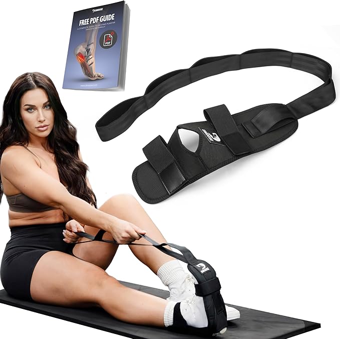 DMoose Fitness Foot & Calf Stretcher with Adjustable Padded Stretching Strap for Plantar Fasciitis, Hamstring, Heel Spurs and Achilles Tendonitis Relief - Yoga Leg Stretch Strap for Flexibility