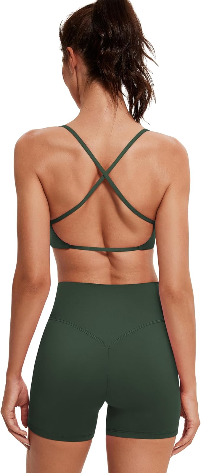 OMKAGI Workout Sets for Women Open Back Strappy Sports Bra Booty Biker Shorts Gym Outfits