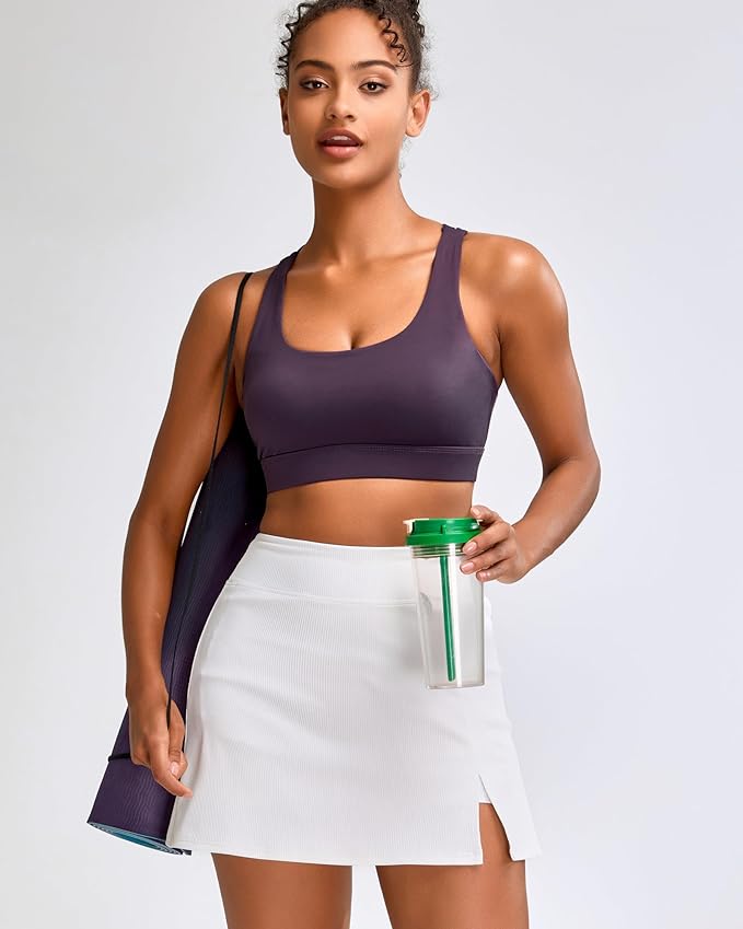 RUNNING GIRL High Impact Sports Bras for Women - Scoop Neck Strappy Sports Bra High Support Moulded Cup Workout Bra