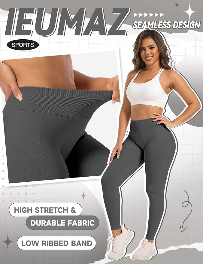 Ieumaz Scrunch Butt Lifting Leggings for Women Gym Seamless Workout Leggings Mid Low Waist Tummy Control Yoga Pants