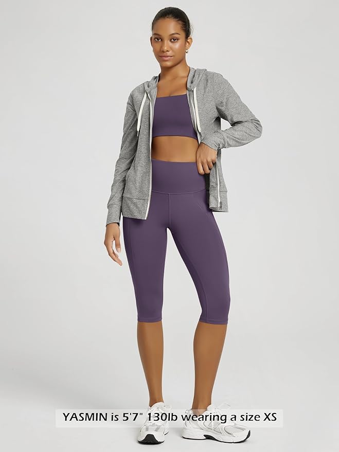 ODODOS Women's High Waisted Yoga Capris with Pockets, Tummy Control Non See Through Workout Athletic Running Capri Leggings