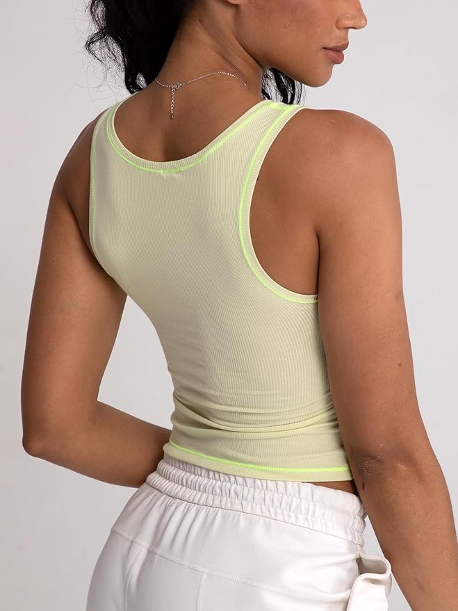 Danysu Women Rib Tank Top Padded Workout Top Square Neck Crop Tank Fitted Basic Cami Tops