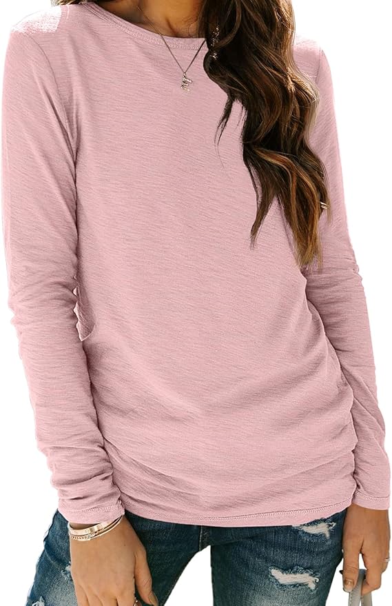 AUTOMET Women‘s Basic Long Sleeve Crewneck, Plus Size Winter & Spring Top, Casual Fall Tee for Teacher & Everyday Outfits